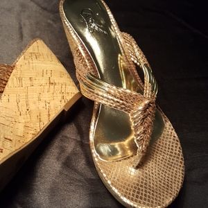 Gold Snakeskin Cork Sandles
